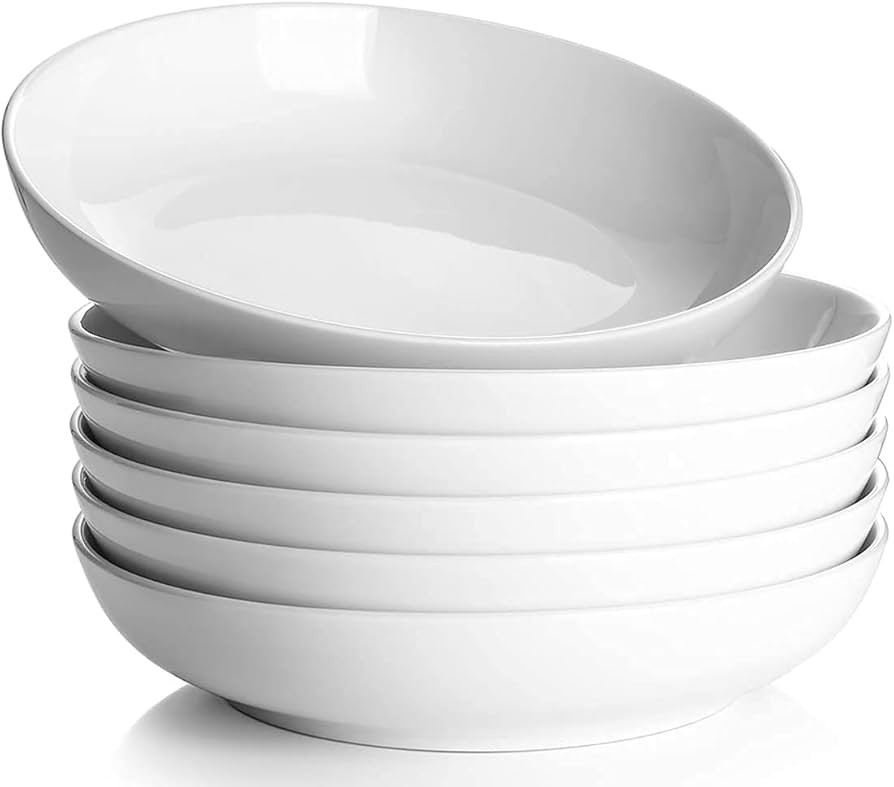 DOWAN Pasta Bowls 32oz, Large Salad Bowls, White Soup Bowls Set of 6, Porcelain Pasta Serving Bow... | Amazon (US)