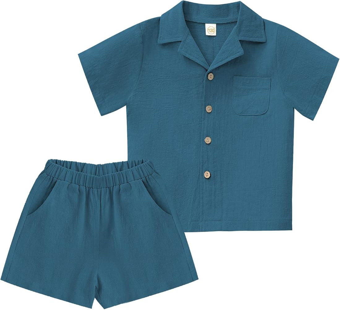 XMWEALTHY Toddler Baby Boy Summer Clothes Color Block Short Sleeve Button-down Shirt Tops + Cotto... | Amazon (US)