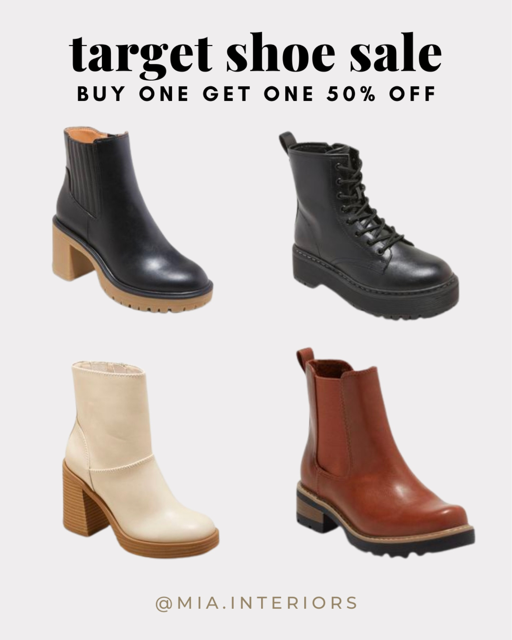 BOGO 50% OFF TARGET SHOES

#targetshoes #fallshoes #fallshoesale #shoesale #bogoshoes #targetbogo #boots #leatherboots #fallboots #targetboots 

#LTKshoecrush #LTKSeasonal #LTKsalealert