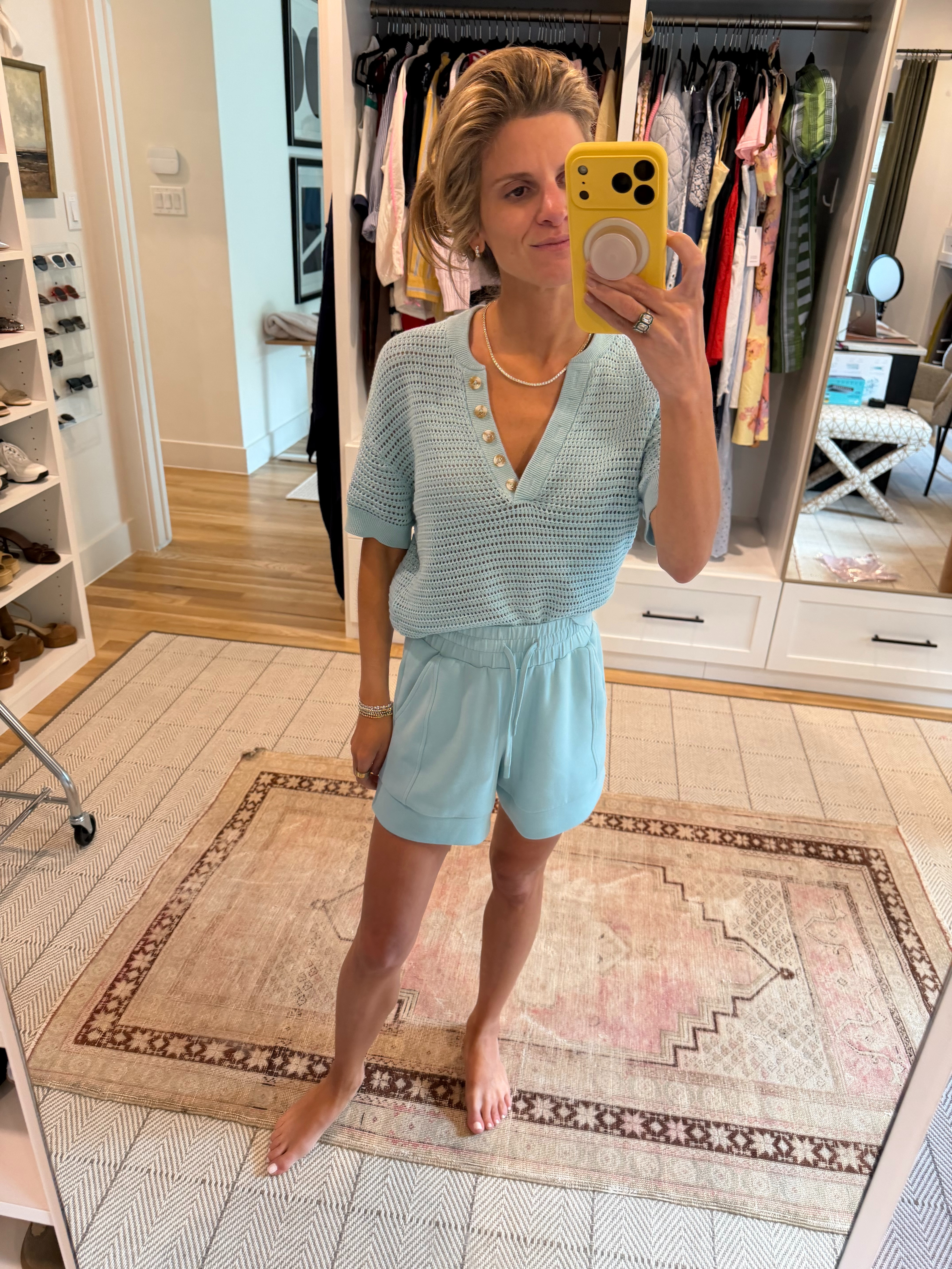Varley light blue knit top and shorts (wearing XS) 

 
