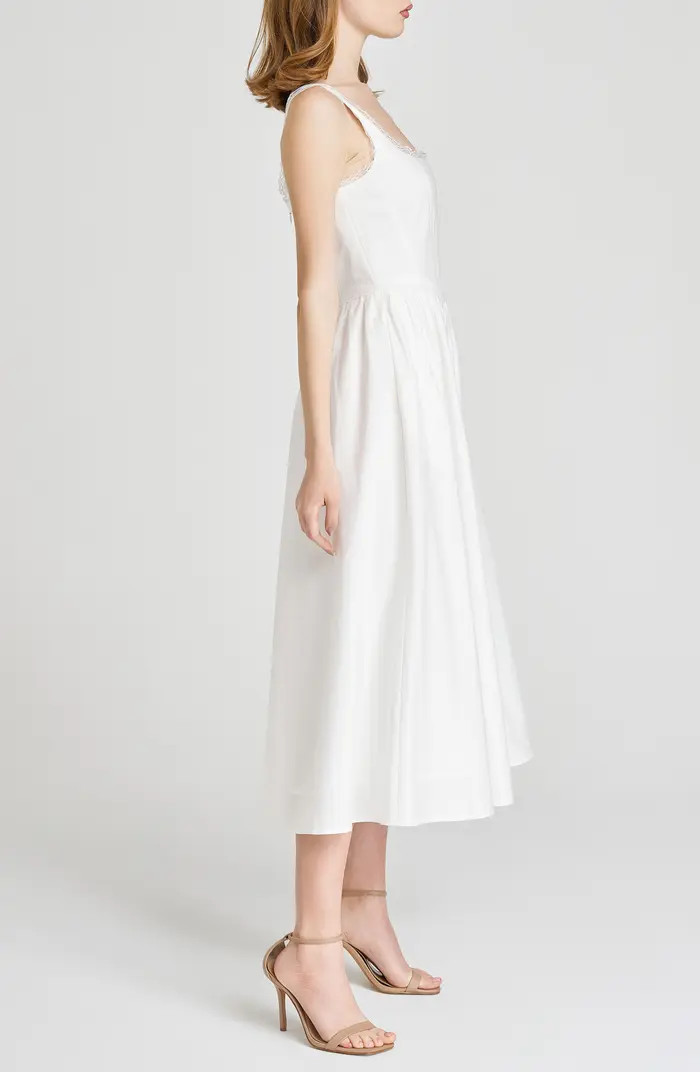 x Styled by COCO! Selene Lace Trim Stretch Cotton Midi Dress | Nordstrom