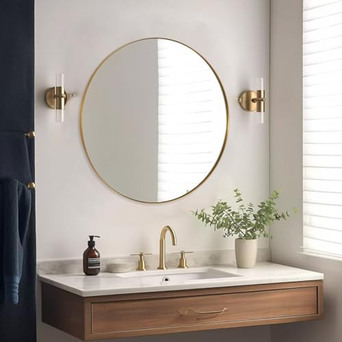 ANDY STAR 26 Inch Round Mirror, Brass Bathroom Mirror, Gold Circle Mirror with Stainless Steel Frame for Bathroom, Vanity, Living Room, Entryway | Amazon (US)