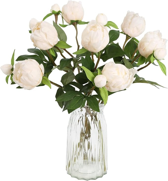 IPOPU Champagne Artificial Peonies 8Pcs Silk Peonies with Stems Real Look Fake Peonies Artificial... | Amazon (US)