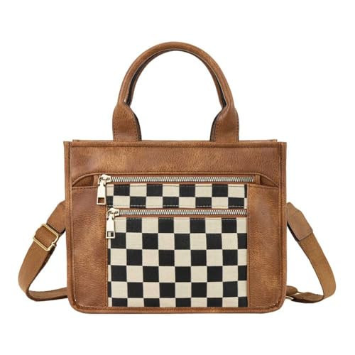 Checkered Tote Bag for Women - Plaid Handbag Checkerboard Crossbody Shoulder Bag Trendy Small Checkered Tote Purse | Amazon (US)