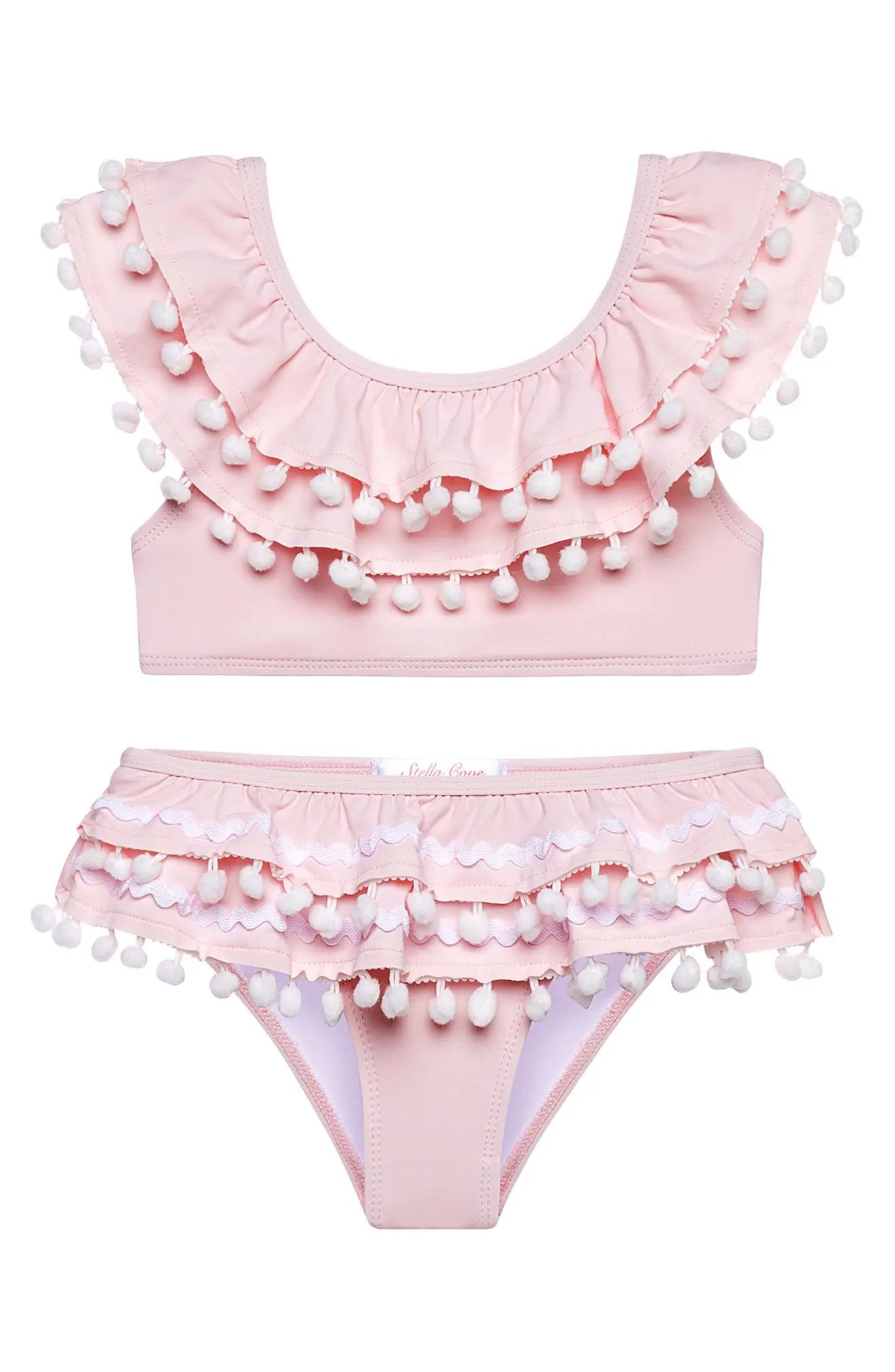 Stella Cove Kids' Pompom Two-Piece Swimsuit in Pink at Nordstrom, Size 2T | Nordstrom