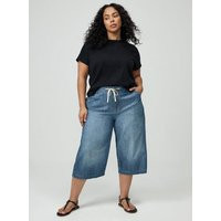 High-Rise Wide-Leg Pull-On Drapey Rigid Jeans in Medium Blue-Denim | Torrid (US & Canada)