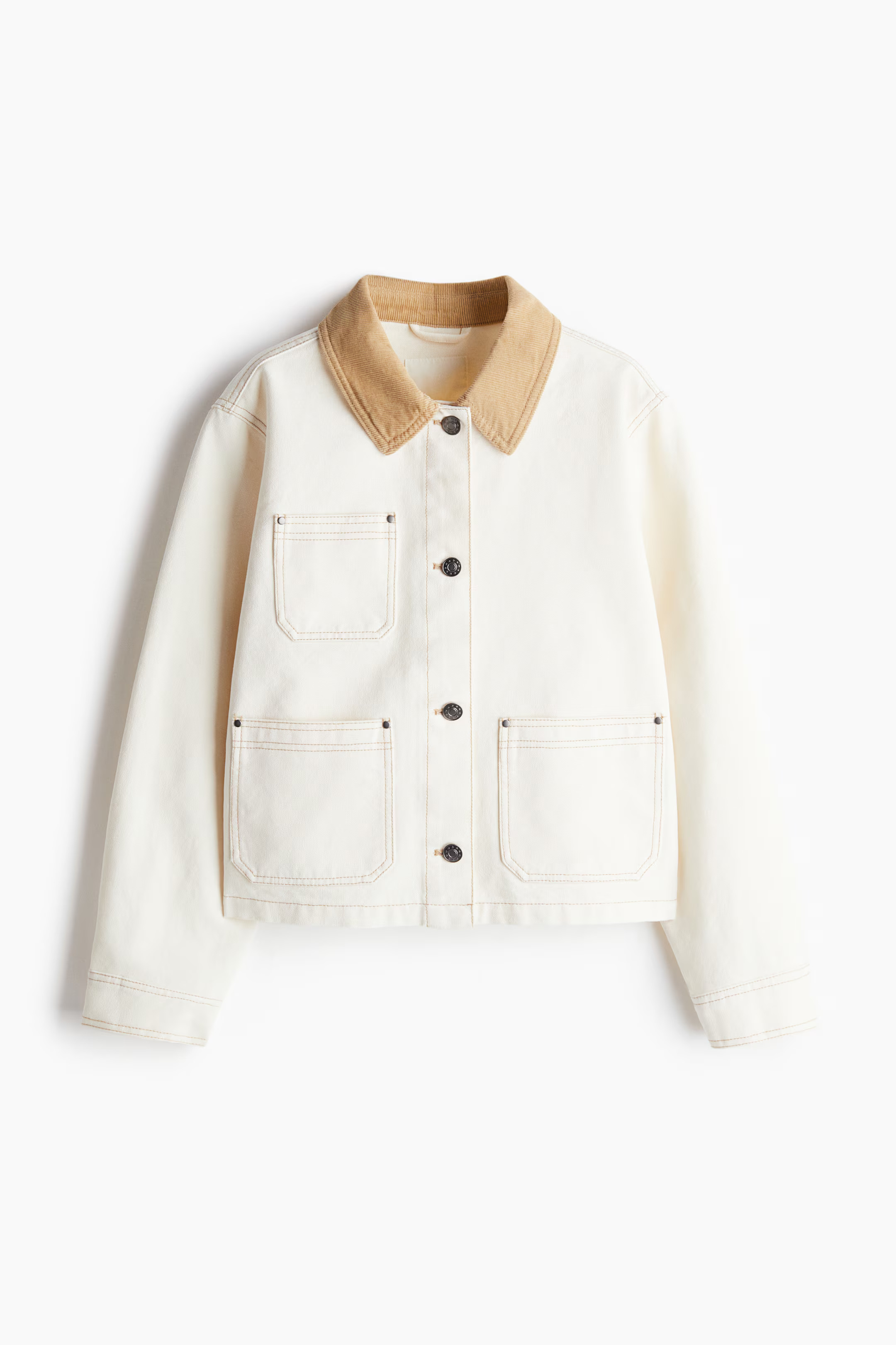 Denim Jacket with Corduroy Collar - Cream - Ladies | H&M US | H&M (US + CA)