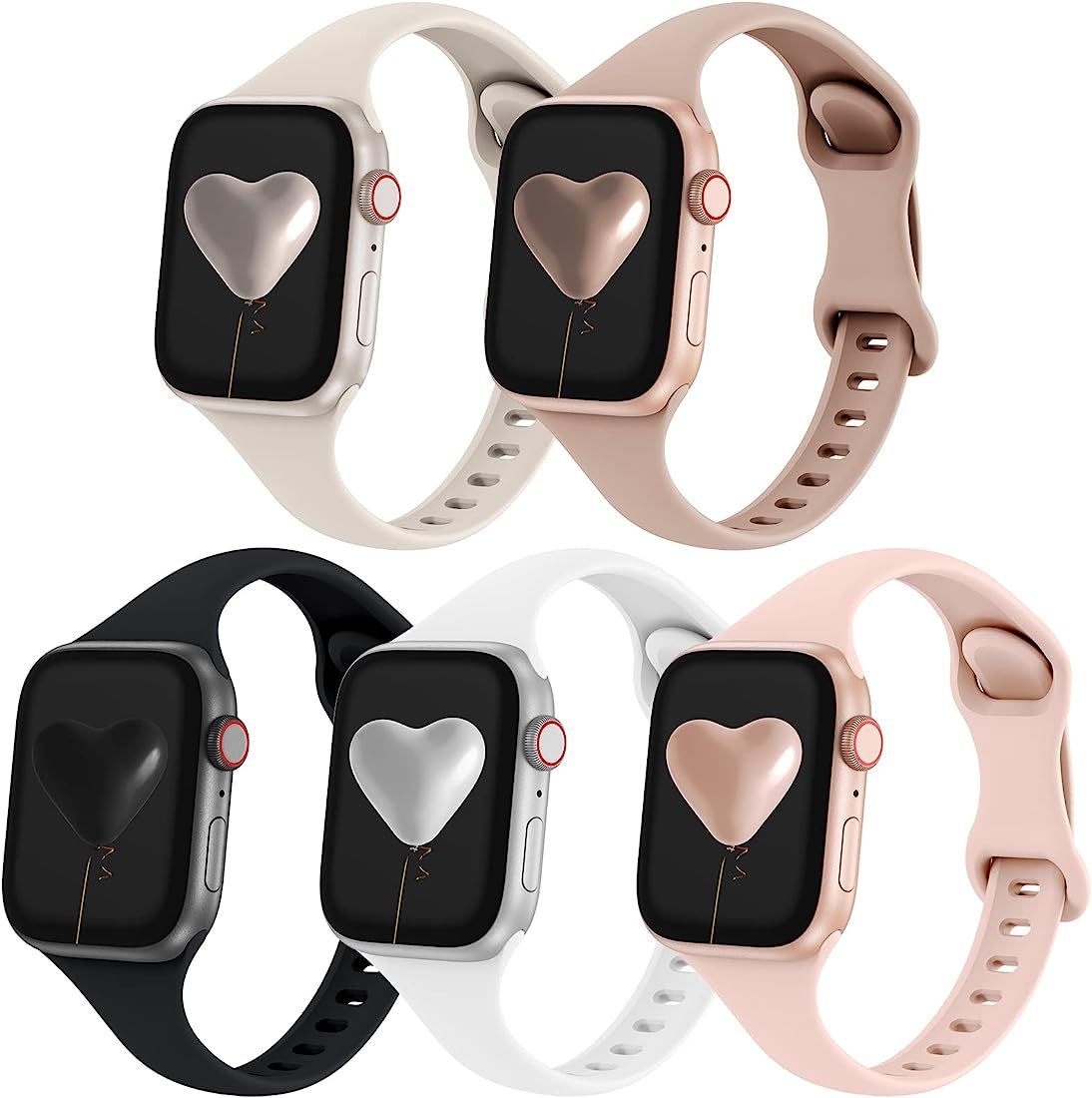 QRose 5 Pack Bands Compatible with Apple Watch 38mm 40mm 41mm 42mm 44mm 45mm 49mm, Slim Thin Narrow  | Amazon (US)