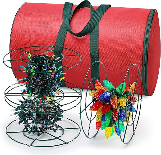 Christmas Light Storage Reels - 3 Metal Spools & Durable Oxford Bag for Holiday Cord Wire Organiz... | Amazon (US)