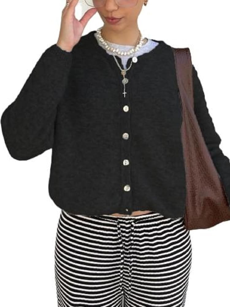 Women's Casual Cardigan Sweater Button Down Crewneck Soft Knit Lightweight Going Out Pullover Top... | Amazon (US)