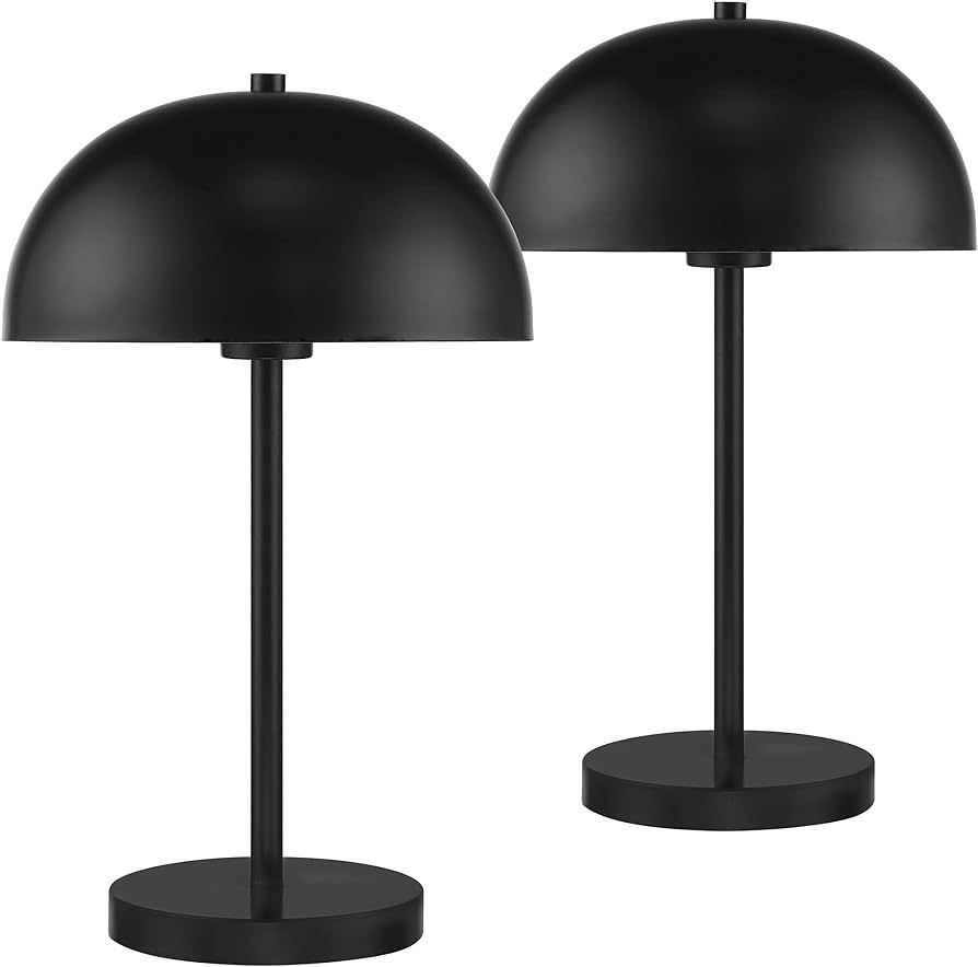 360 Lighting Rhys Modern Mid Century Mushroom Accent Table Lamps 19 1/2" High Set of 2 Black Metal Dome Shade Decor for Living Room Bedroom House Bedside Nightstand Home Office Family | Amazon (US)