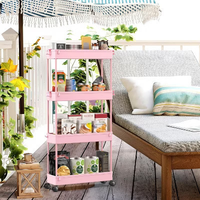Tree City Pink 4-Tier Slim Rolling Storage Cart - Multi-Functional Mobile Organizer for Bathroom, Kitchen | Target