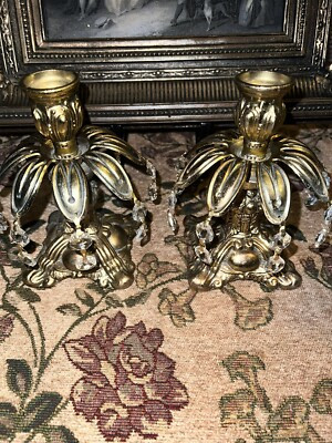 Vintage Brass Candle Holder Hollywood Regency  Crystal Pair  | eBay | eBay US