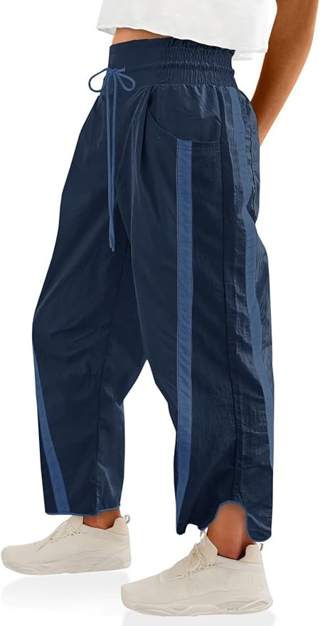 Sweat Pants for Womens Wide Leg Pant Casual Drawstring Elastic Waisted Striped Workout Track Pant... | Amazon (US)