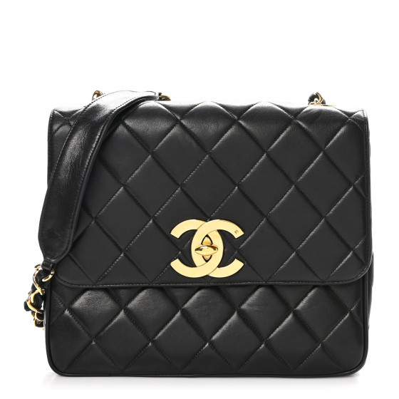 Lambskin Quilted Medium Square Flap Bag Black | FASHIONPHILE (US)