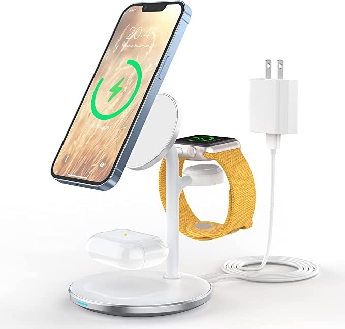 3 in 1 Wireless Charging Station for Multiple Devices, 15W Fast Wireless Mag Charger Stand for Ap... | Amazon (US)