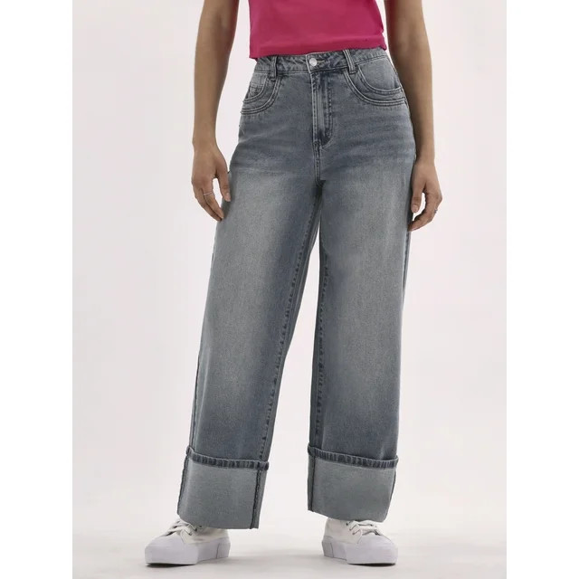 No Boundaries Slouchy High Cuff Jeans, 28'' inseam, Women's | Walmart (US)