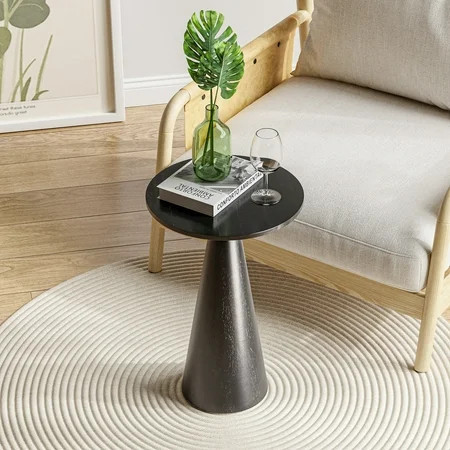 COZAYH Farmhouse Pedestal Small End Table Round Martini Table Wood Plant Stand Rustic Drink Table for Small Space Living Room, Bedroom, Black | Walmart (US)