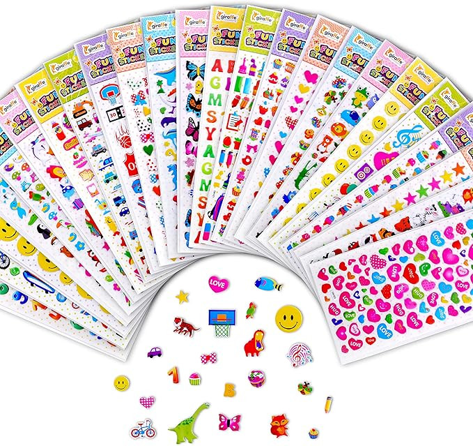 Giraffe Manufacturing 3D Puffy Stickers for Kids - Bulk Pack Toddler Stickers: Cars, Animals & Mo... | Amazon (US)