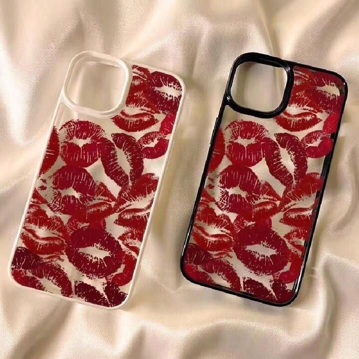 Red Lips Pattern Acrylic Couple Phone Case Compatible With Apple Models Including Iphone 12 Mini/... | SHEIN