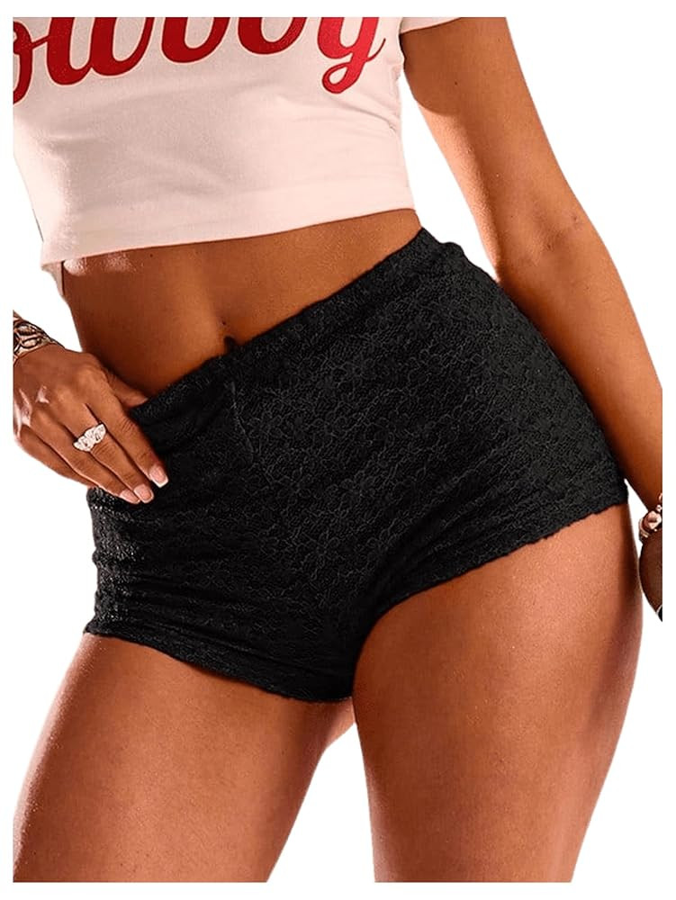Women's Floral Lace Drop Waist Booty Shorts Skinny Y2k Summer Mini Shorts | Amazon (US)