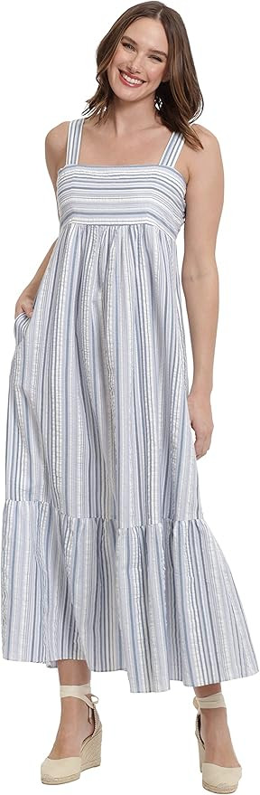 London Times Womens Cotton Smocked Back Babydoll Tiered Maxi Dress | Amazon (US)