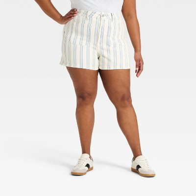 Women's Striped Highest-Rise Sailor Denim Shorts - Universal Thread™ White 30 | Target