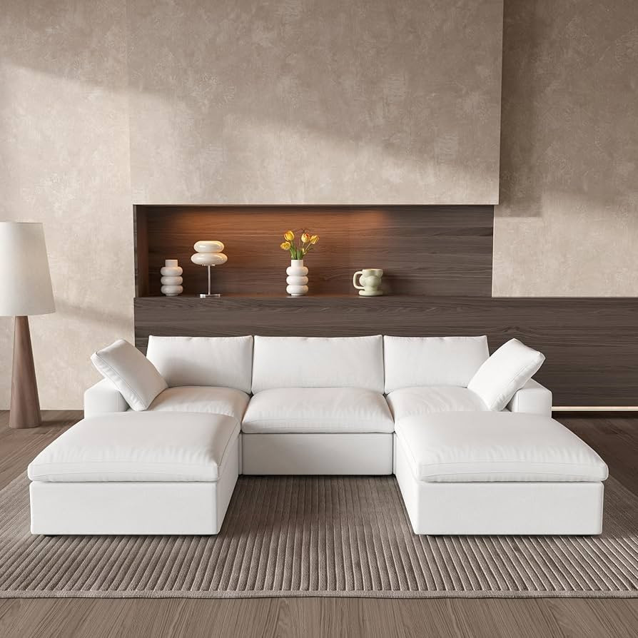 WJShome 118.02" Cloud Couch,Modular Sectional Sofa with 2 Storage Ottomans, U Shaped Down Filled ... | Amazon (US)