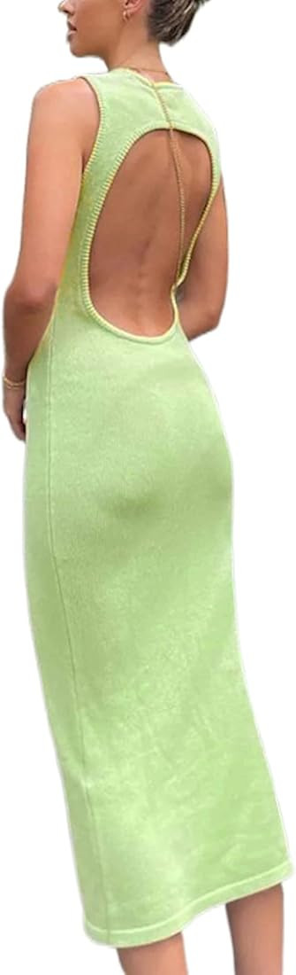 Women Cutout Backless Maxi Dress Sexy Sleeveless Split Cocktail Dresses Bodycon Spaghetti Strap L... | Amazon (US)
