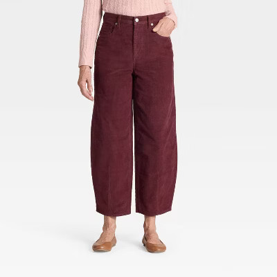 Women's High-Rise Corduroy Barrel Jeans - Universal Thread™ Burgundy 12 | Target