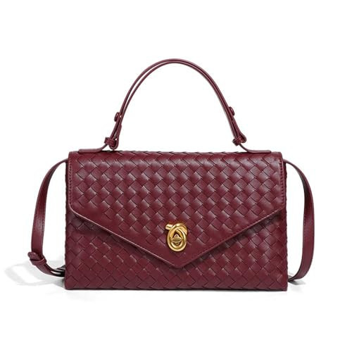 Women's Handmade Woven Evening Bag PU Leather Handbags Shoulder Bag Crossbody Purse for Women (Burgundy-1) | Amazon (CA)