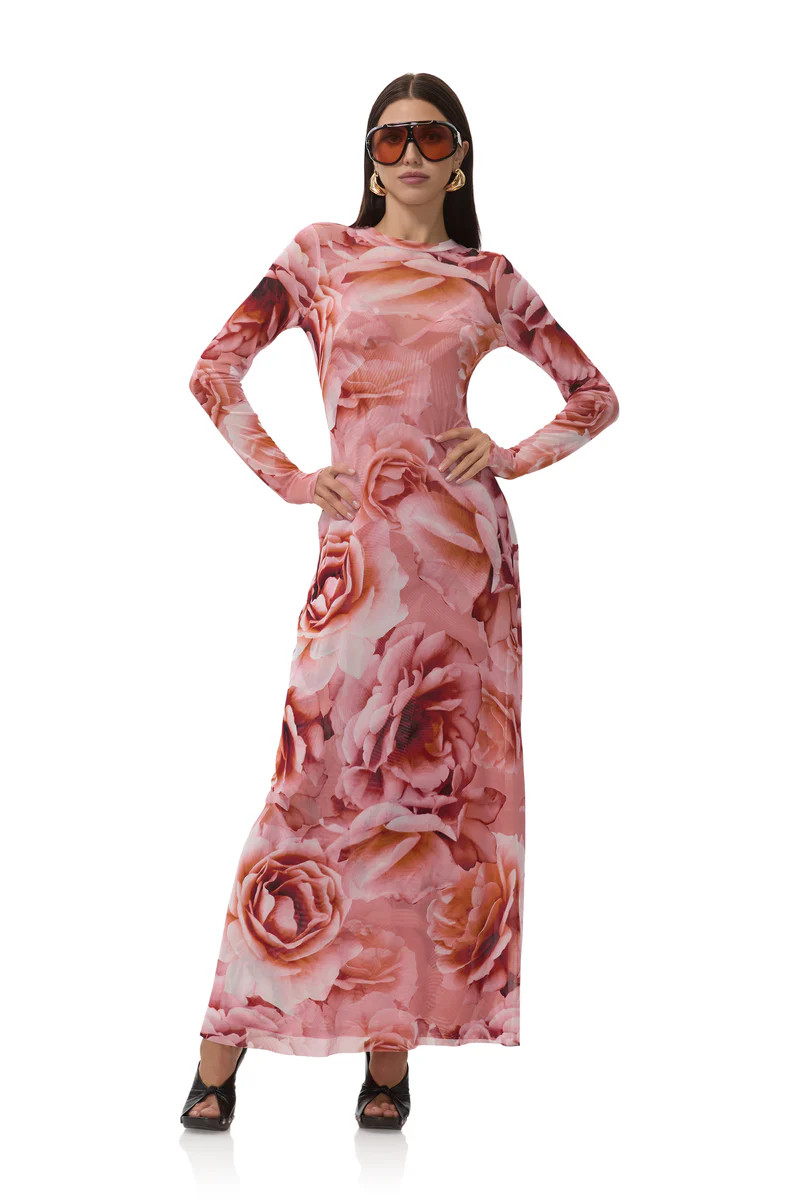 Paola Dress - Peach Roses | ShopAFRM