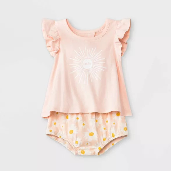 Grayson Mini Baby Girls' Daisy Split Back Top & Bottom Set - Pink | Target