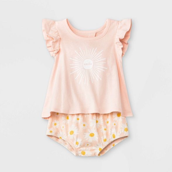Grayson Mini Baby Girls' Daisy Split Back Top & Bottom Set - Pink | Target