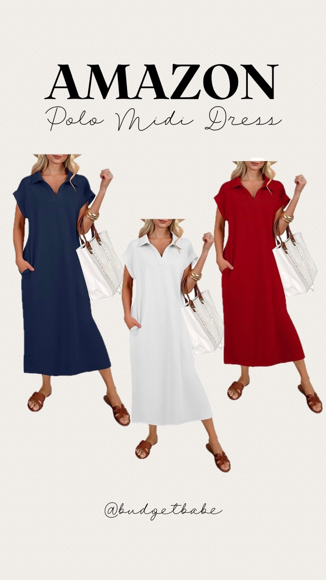 Amazon polo short sleeve midi dresses, wrinkle free loose fit for summer, vacation and more. Lots of colors. #amazonfinds 