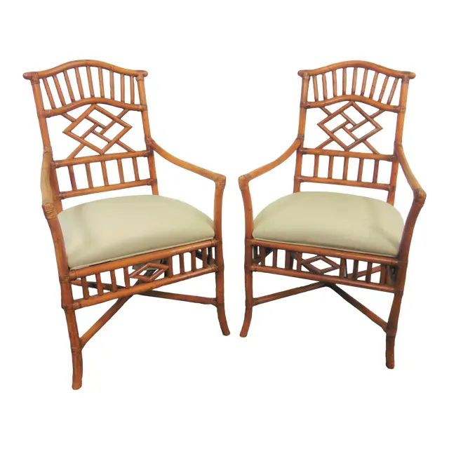 Chinoiserie Style Bamboo Arm Chairs - a Pair | Chairish