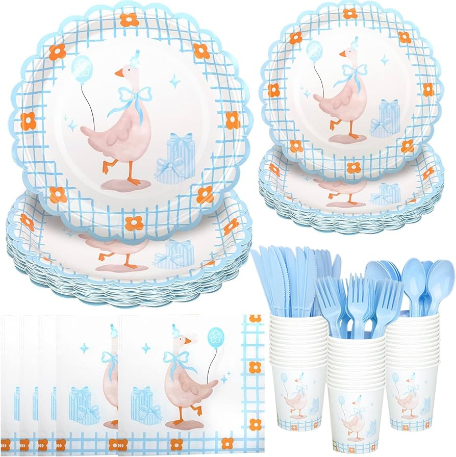 182 Pcs Blue One Silly Goose Party Tableware Set - For 26 Guests - Goose Theme Party Paper Plates... | Amazon (US)