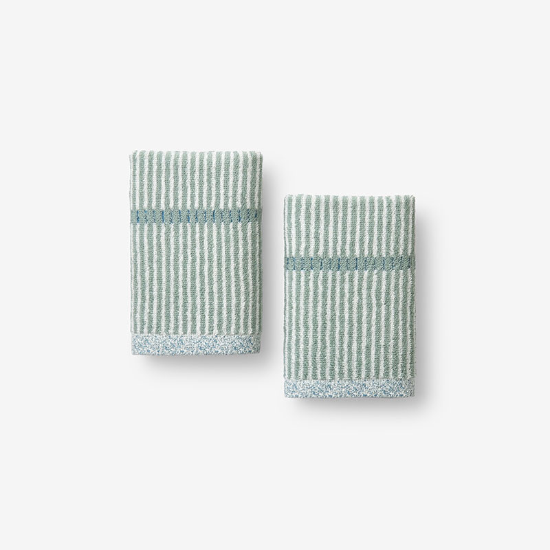Narrow Stripe Reversible Cotton Washcloths, Set of 2 - Spa Green | The Company Store