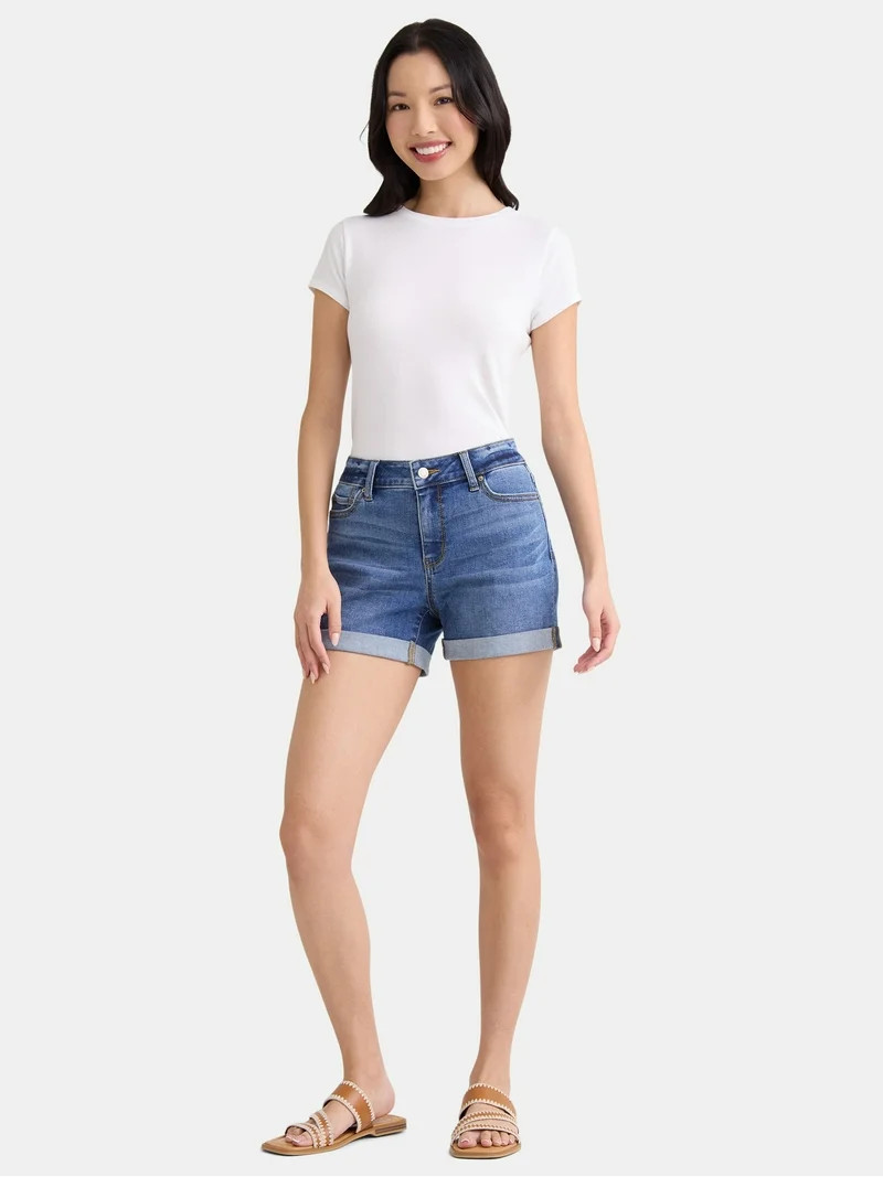 Time and Tru Women's Mid-Rise Denim Short, 4" Inseam, Size 2-20 | Walmart (US)