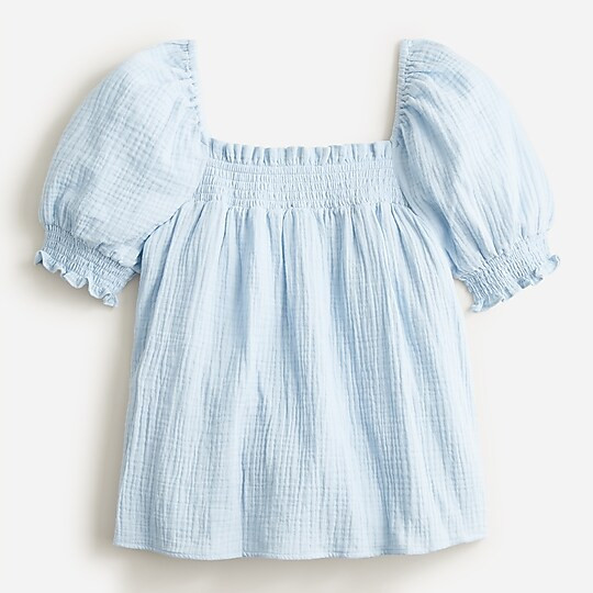 Squareneck puff-sleeve soft gauze top | J. Crew US