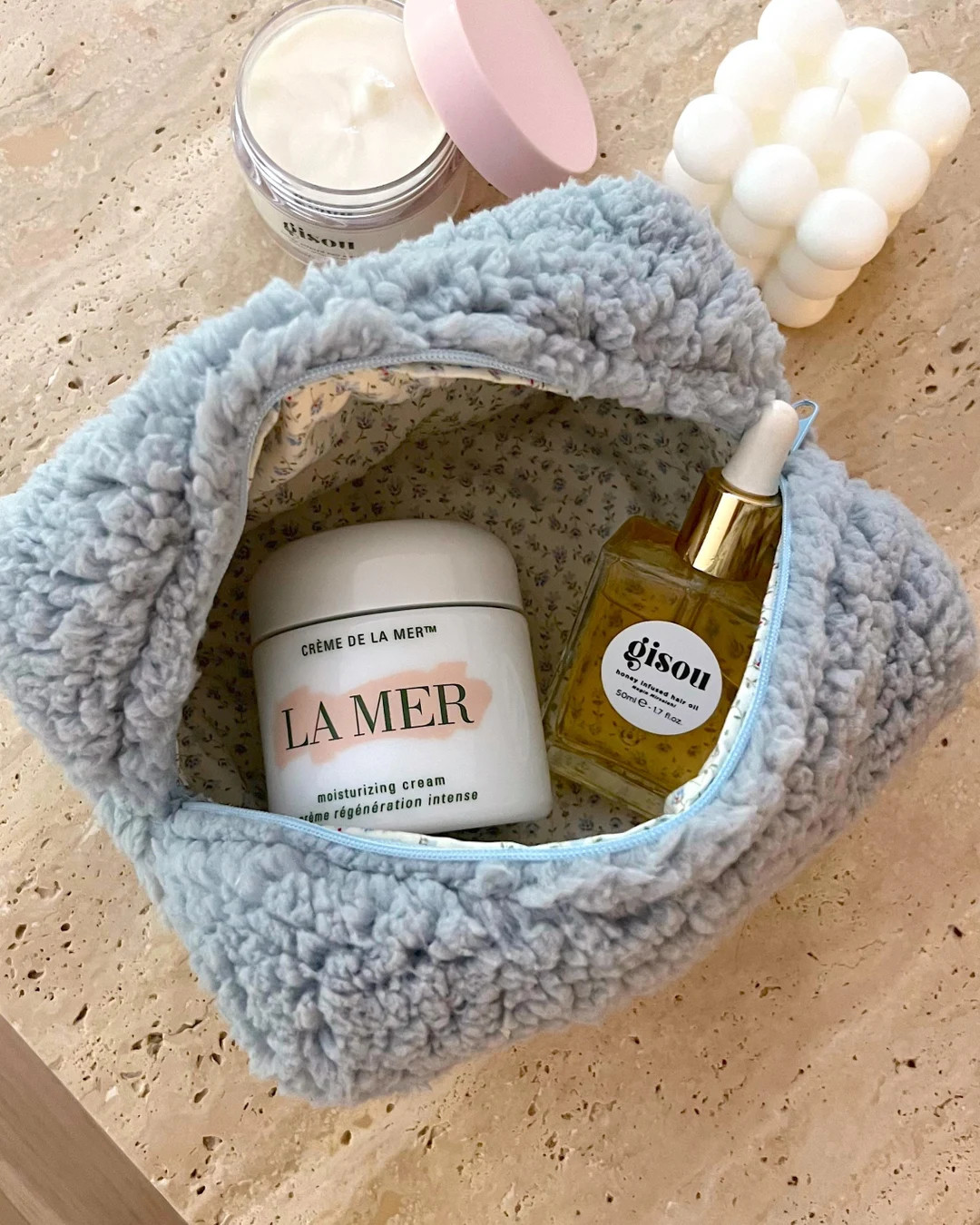 Makeup Bag Terrycloth Towelling Cosmetics Bag Blue Teddy Floral Toiletry Travel Bag Sherpa Soft -... | Etsy (UK)