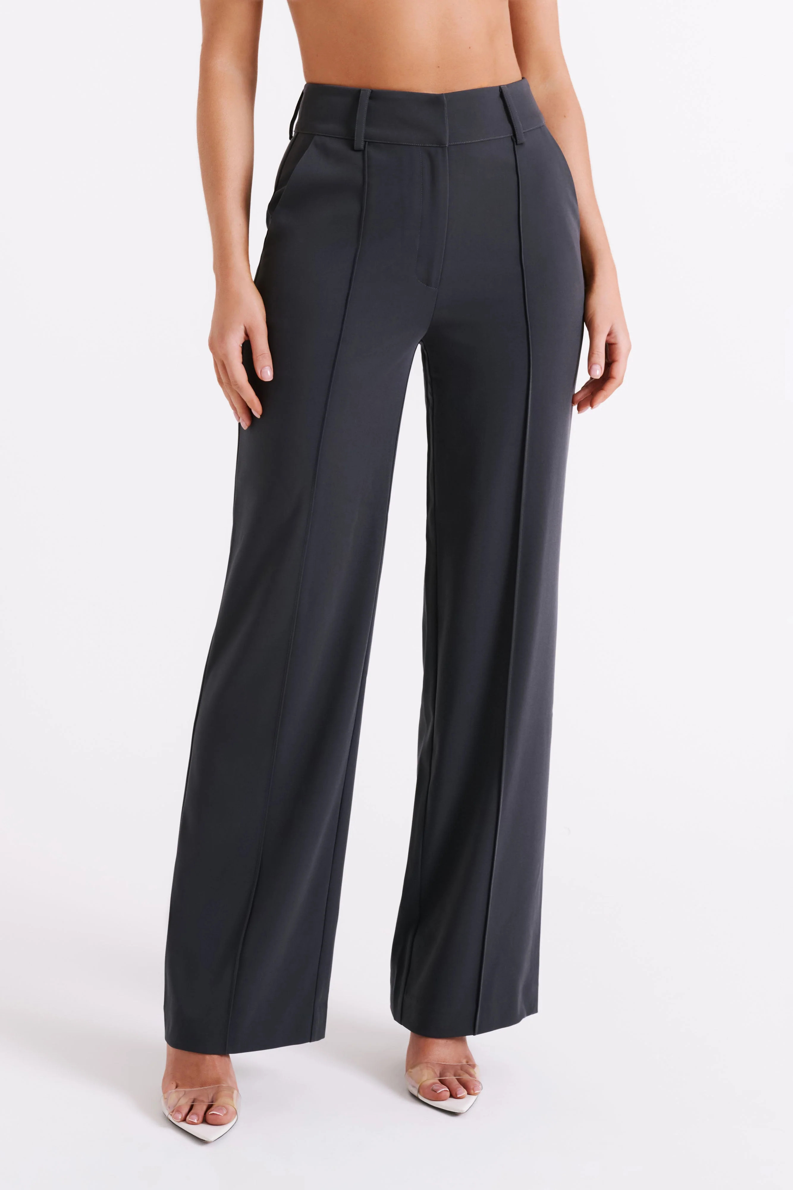 Lisa High Waist Suiting Trousers - Charcoal | MESHKI US