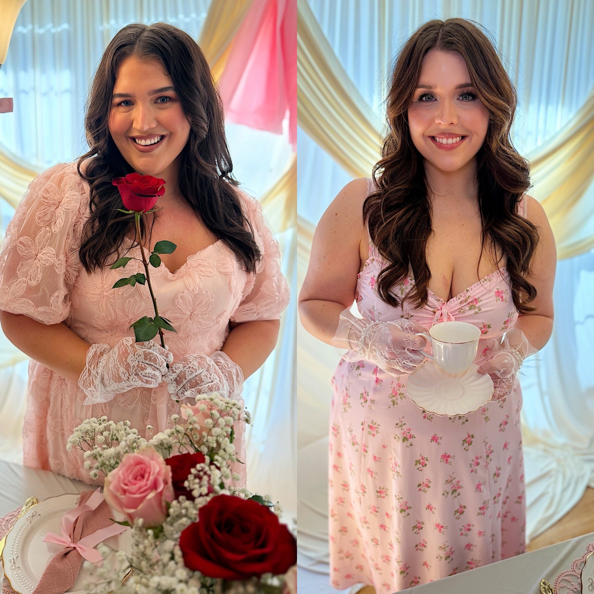 Bridgerton brunch outfit reveal 🫖🌹🥰 Galentines day tea party dresses on me and bestie! 💞 Girls day themed party outfits for Styled To Host in February. Perfect to pull out for a watch party for part two of the season release on Netflix 🎞️ 

#LTKootd #LTKSeasonal #LTKPlusSize