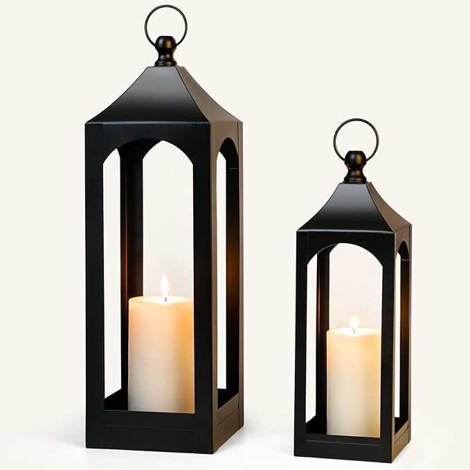 Modern Farmhouse Lantern Decor, Black Metal Decorative Hanging Candle Lanterns Ideal for Home Dec... | Amazon (US)