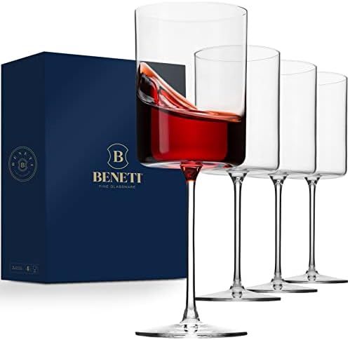 Superlative Edge Wine Glasses Square [Set of 4] White & Red Wine Goblets, Premium Clear Glass Bordea | Amazon (US)