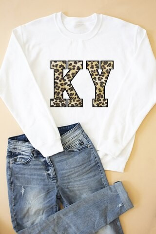 Leopard Print State Letters Applique Sweatshirt | The Pink Lily Boutique