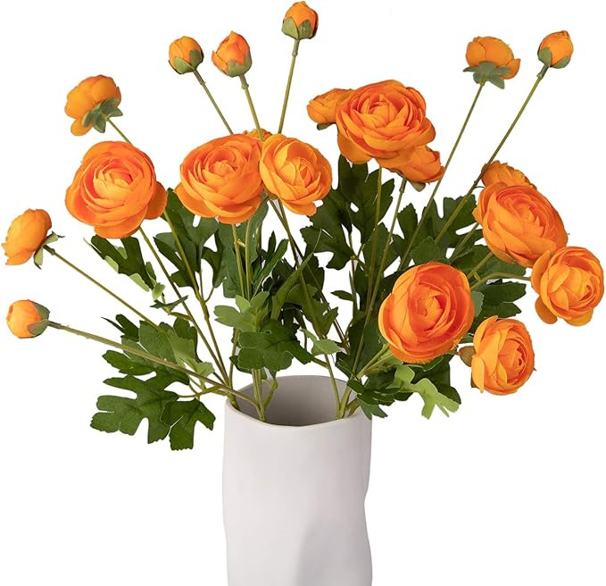 5 Stems Artificial Silk Ranunculus Flowers Orange 23" Tall,UV Resistant,Bendable Stems for Weddin... | Amazon (US)