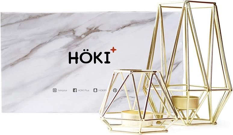 Set of 2 Gold Geometric Metal Tealight Candle Holders for Living Room & Bathroom Decorations - Ce... | Amazon (US)
