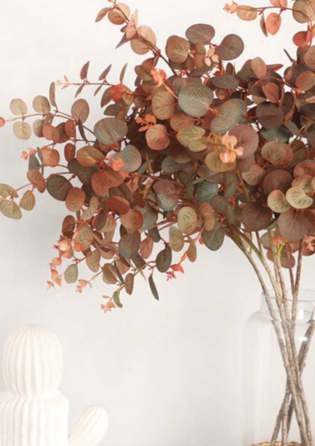 Artificial Autumn Eucalyptus Leaf Stem Branch Coffee Color - Etsy | Etsy (US)