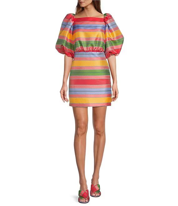 Antonio Melani x The Nat Note Nell Striped Jacquard Short Puffed Sleeve Dress | Dillard's | Dillard's